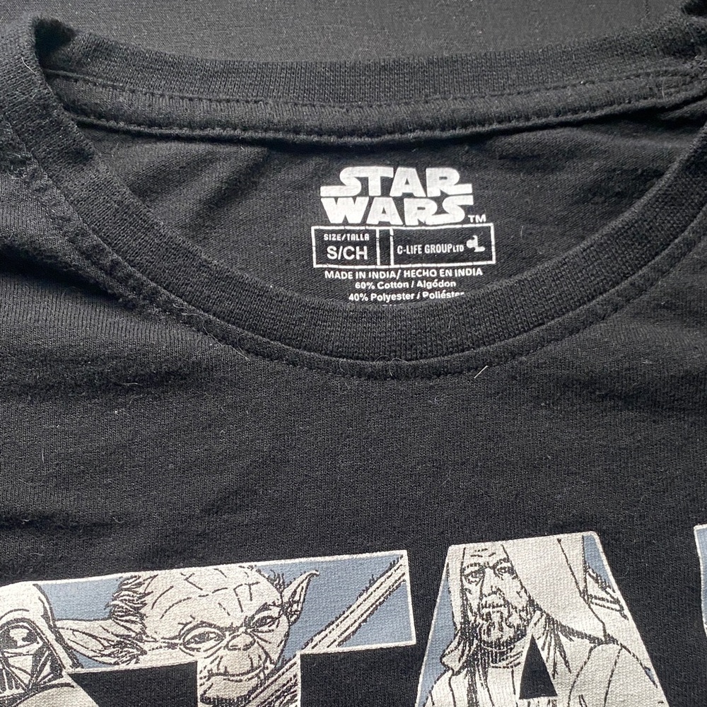 Star Wars Black Tee with White Character-Filled Logo - Picture 2 of 2